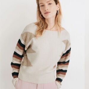 Madewell Stripe-Sleeve Geo Pullover Sweater